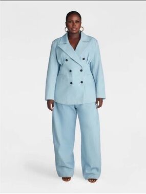 NWT KBB by KAHLANA Corset Denim Blazer Medium Wash Structured Luxe
